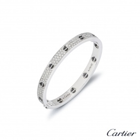 Cartier White Gold Pave Diamond & Ceramic Love Bracelet Size 16 N6032416 Cartier White Gold Pave Diamond & Ceramic Love Bracelet Size 16 N6032416